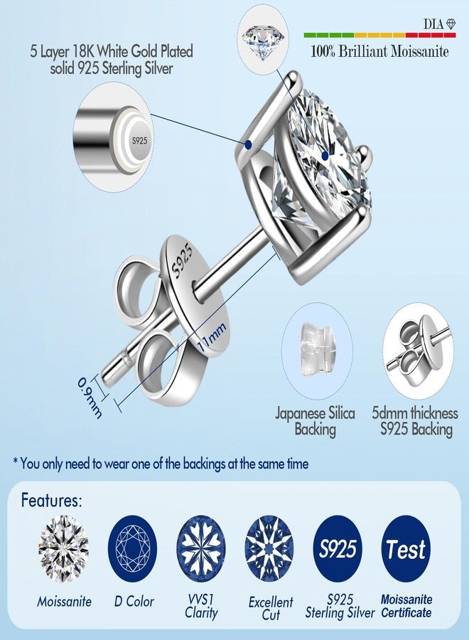 SecreTalk 1-4ct Moissanite Stud Earrings for Women - 3 Prong 925 Sterling Silver D Color Ideal Cut Earrings with Certificate of Authenticity (2CT) - Image 3